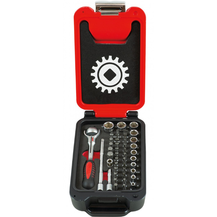 Coffret PEHD de douilles 1/4’’ 6 pans cliquet à tête rotative
