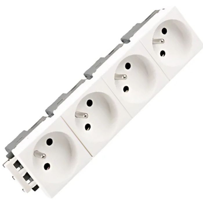 Bloc de 4 prises 2P+T 45X45mm