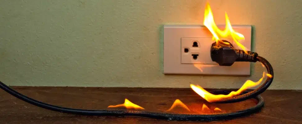 Prise électrique dont le branchement prend feu.